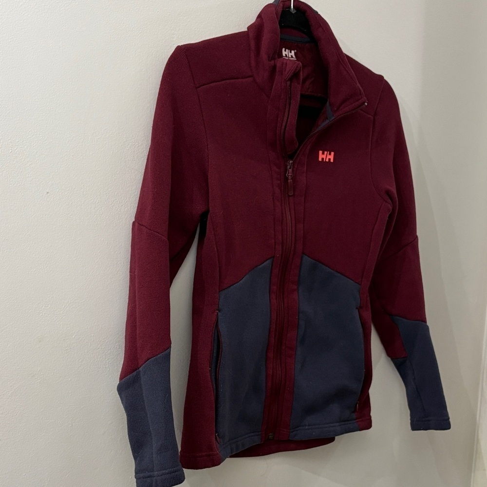 Helly Hansen Women's Maroon and Charcoal fleece zip up Jacket - medium